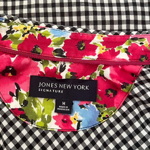 🖤Jones New York signature Gingham  Black and white button up shirt Sz M - Picture 5 of 12